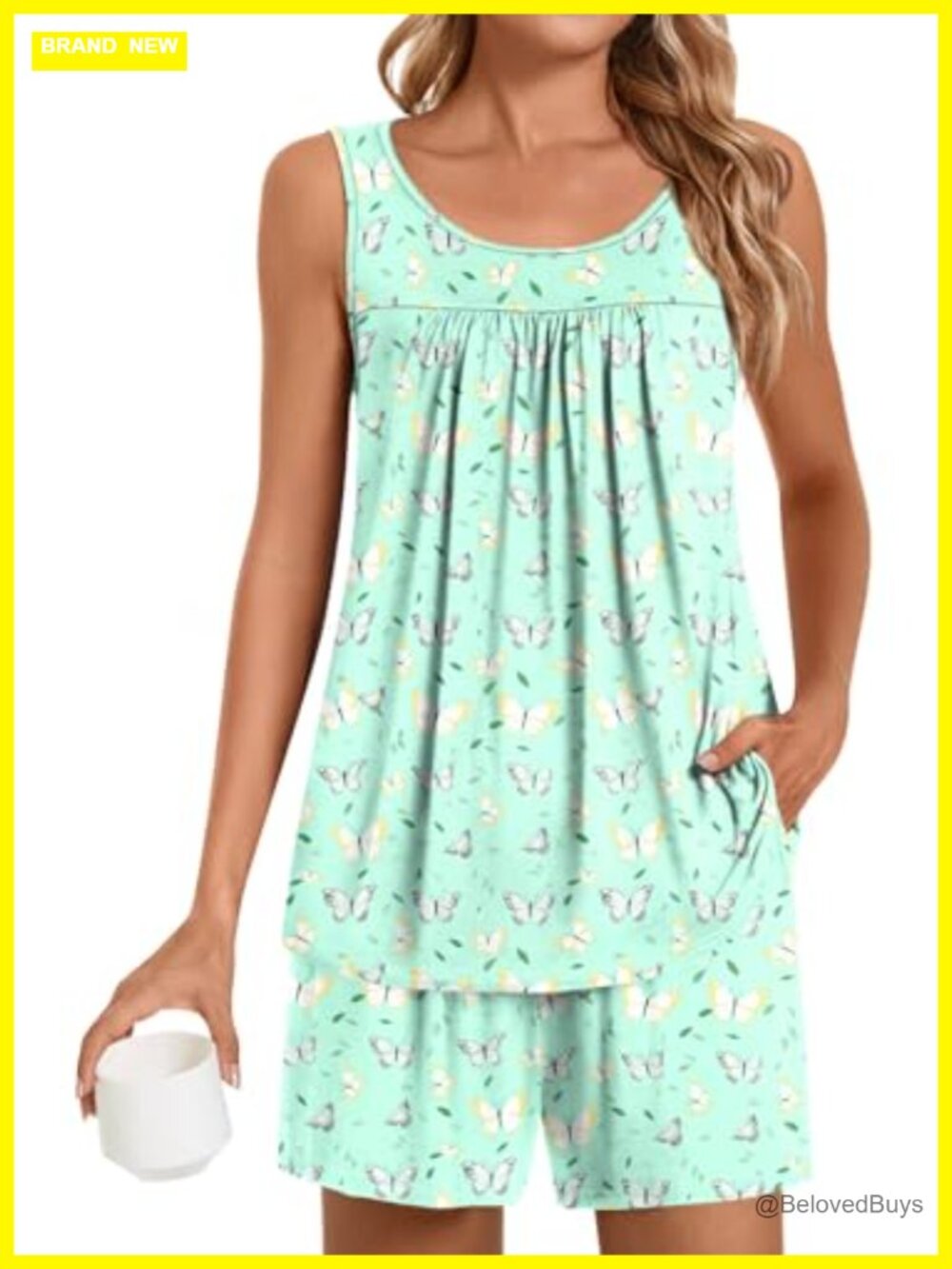 2 Piece Pajama Set Sleeveless Tank Top & Shorts Lounge Sleepwear